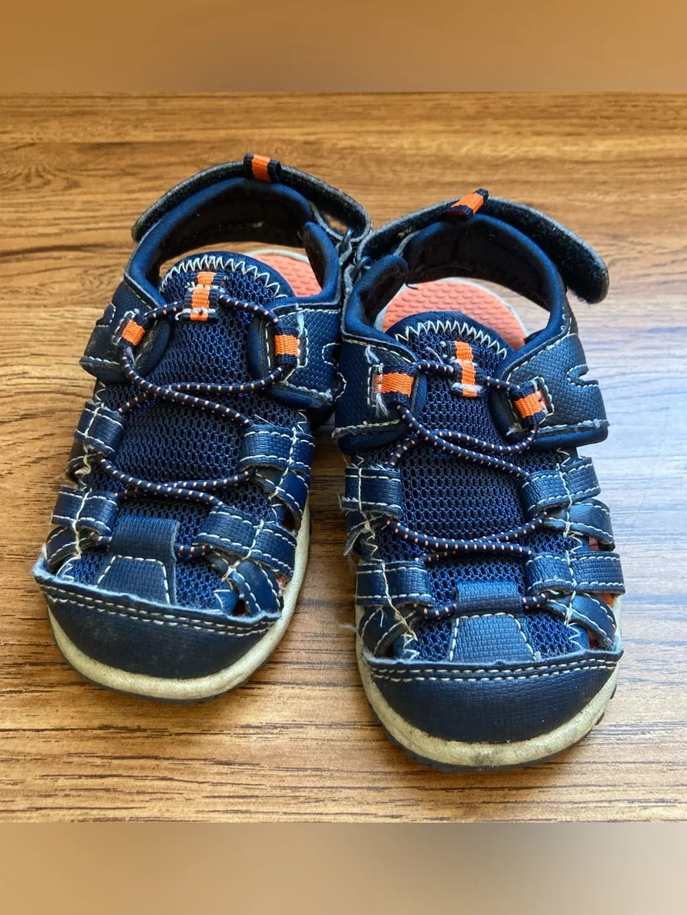 5/$15 Carter’s Kids Navy Blue Closed-Toe Sandals with Orange Accents 7